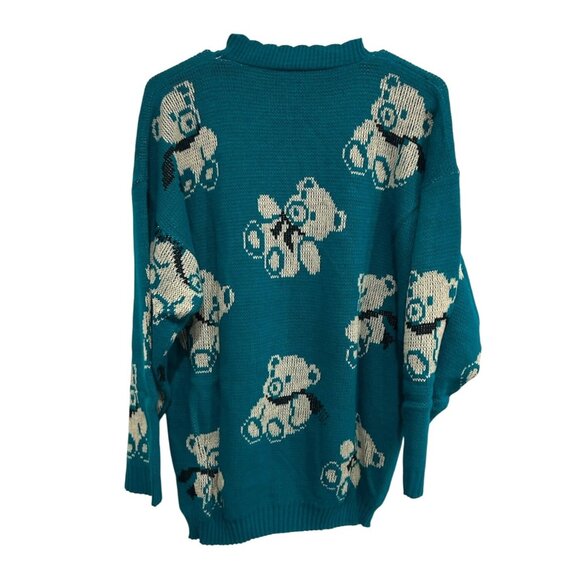 Vintage Teal Teddy Bear Sweater Classic Tee Essentials Womens Size Medium - Picture 2 of 9